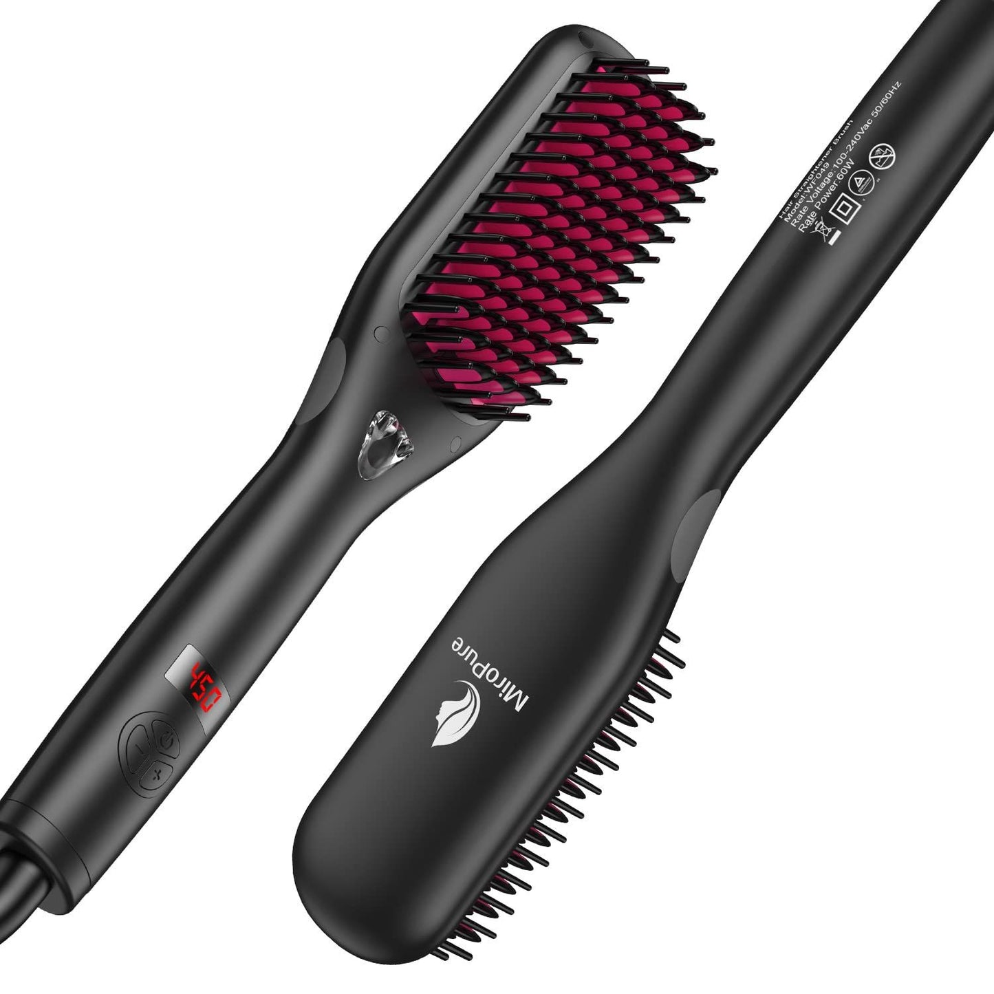 Hair Straightener Brush with Ionic Generator by MiroPure, 30s Fast MCH Ceramic Even Heating, 11 Temperature Control, Professional for Straightening
