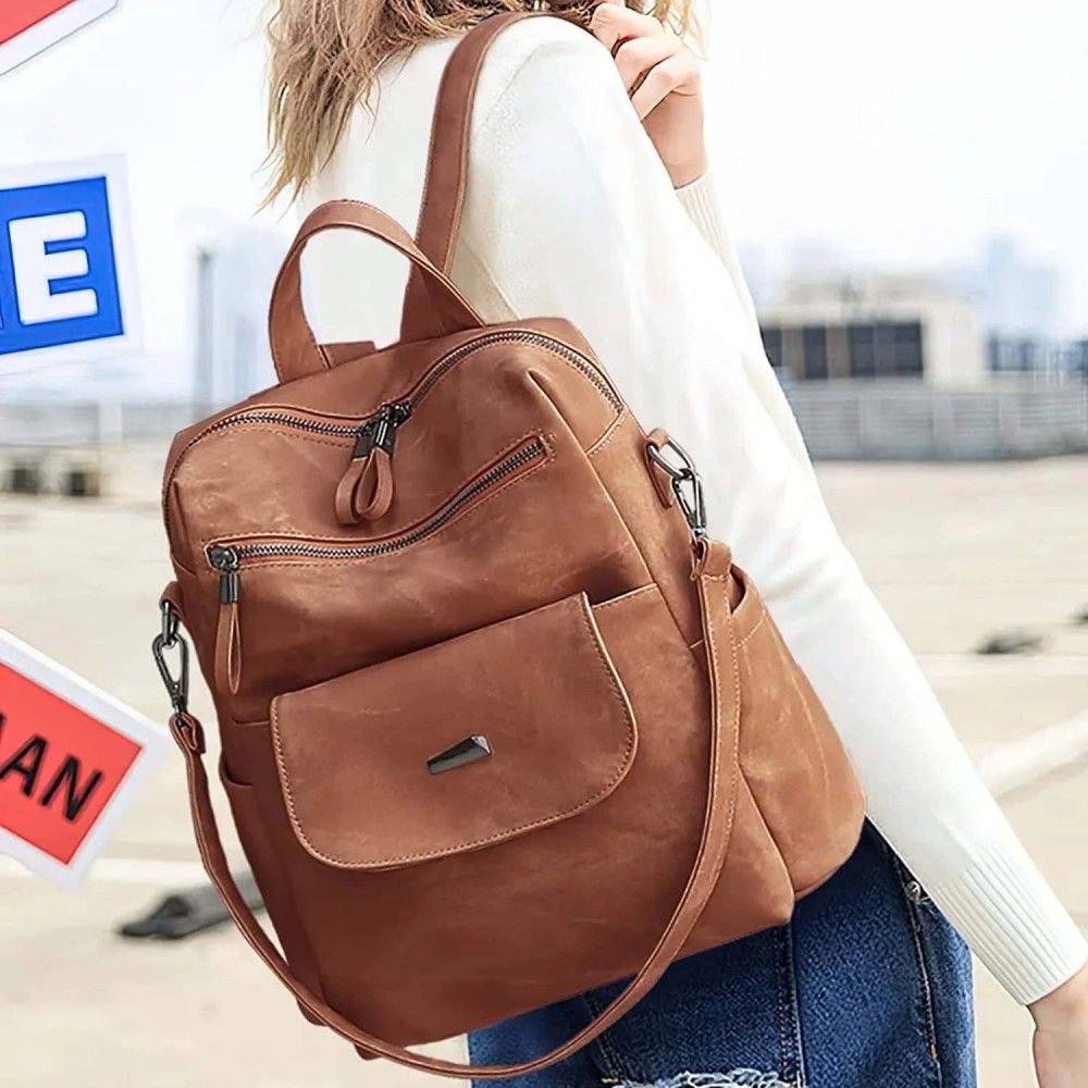 Backpack Purse for Women's, Waterproof PU Leather Backpacks Handbags, Ladies Casual Shoulder Bags Brown