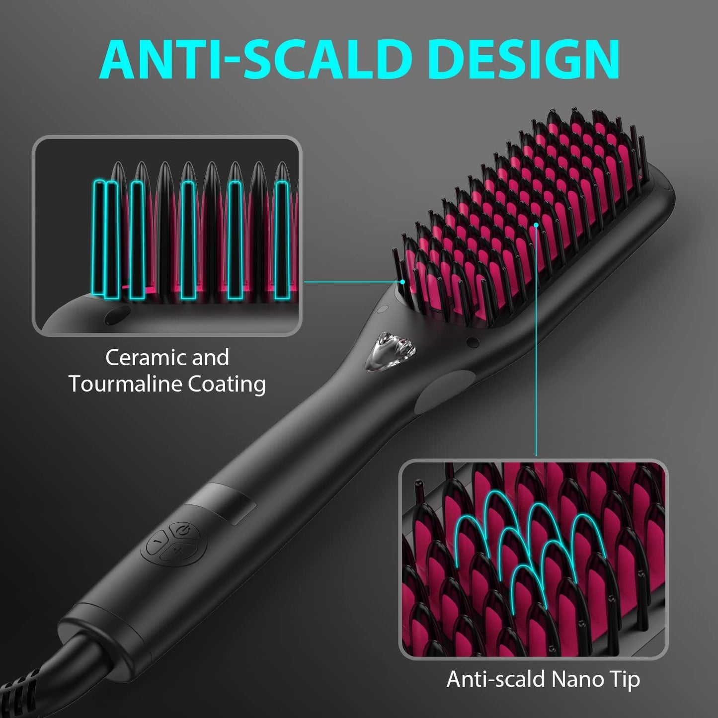 Hair Straightener Brush with Ionic Generator by MiroPure, 30s Fast MCH Ceramic Even Heating, 11 Temperature Control, Professional for Straightening