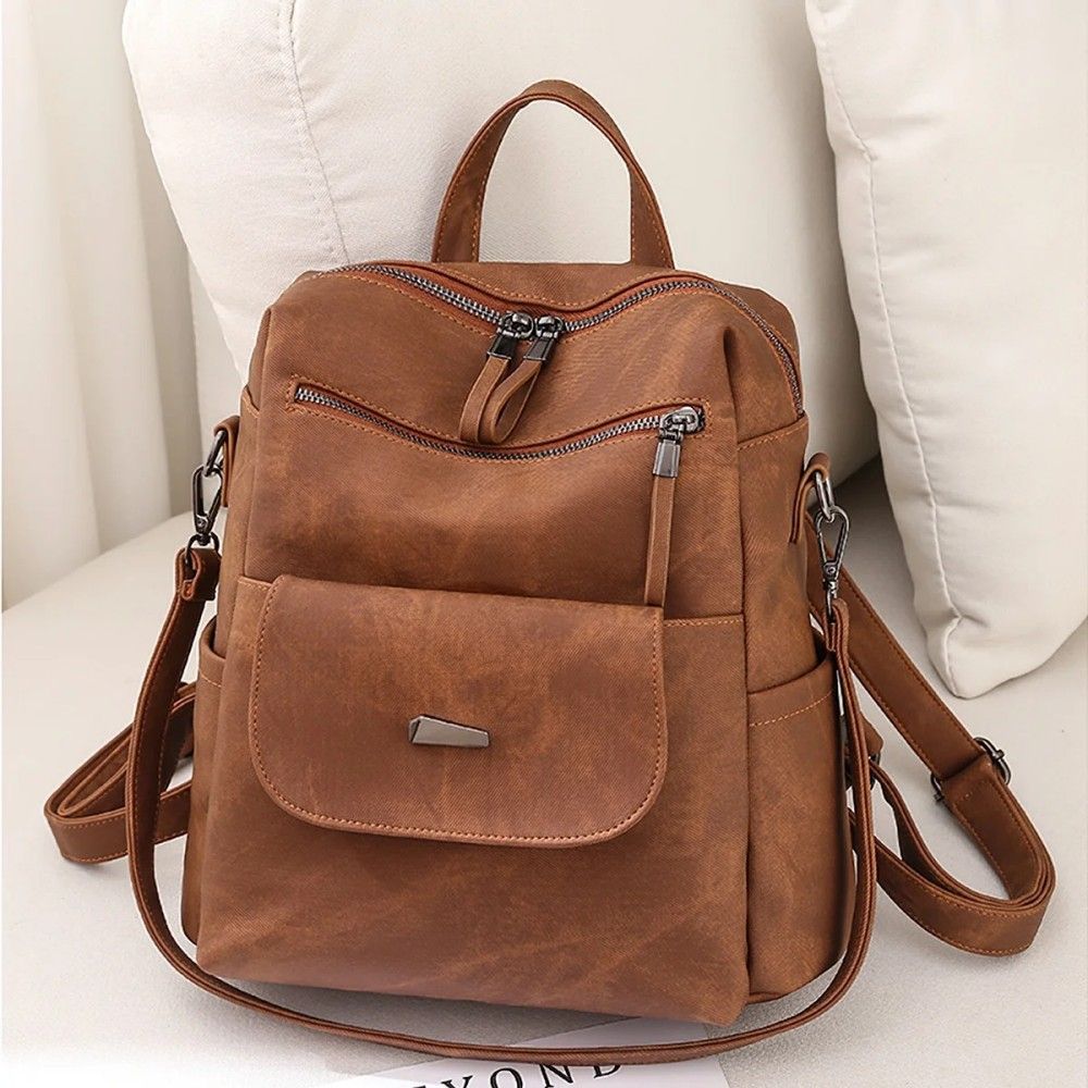Backpack Purse for Women's, Waterproof PU Leather Backpacks Handbags, Ladies Casual Shoulder Bags Brown