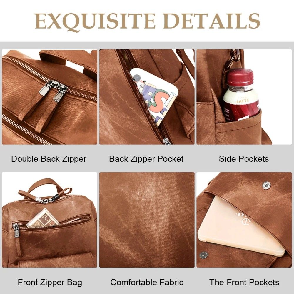 Backpack Purse for Women's, Waterproof PU Leather Backpacks Handbags, Ladies Casual Shoulder Bags Brown