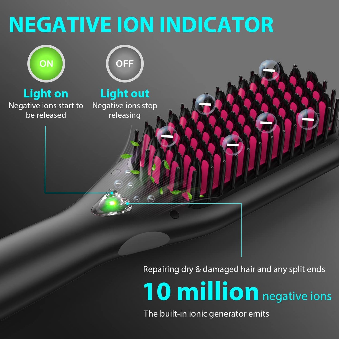 Hair Straightener Brush with Ionic Generator by MiroPure, 30s Fast MCH Ceramic Even Heating, 11 Temperature Control, Professional for Straightening