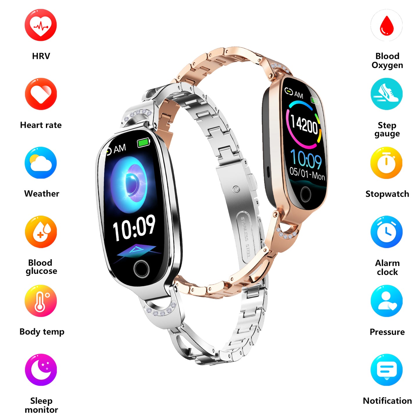 Gold Smartwatch For Women Compatible For Android& IOS, Smart Bracelet Waterproof
