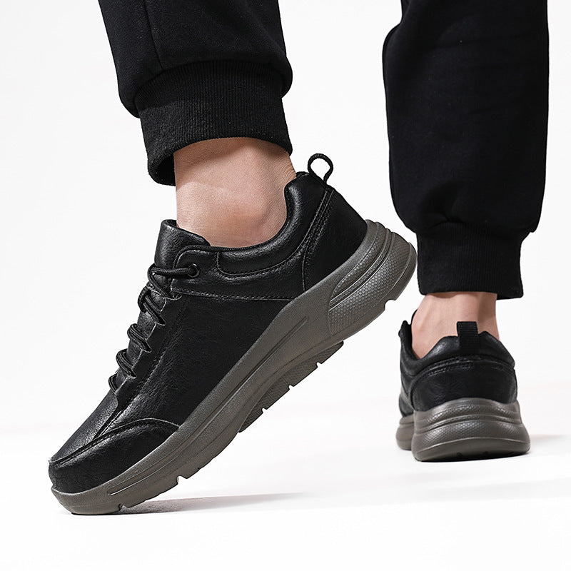 Mens Low-Top Round-Toe British-Style Fashion Leather Sneakers For Sports And Casual Wear