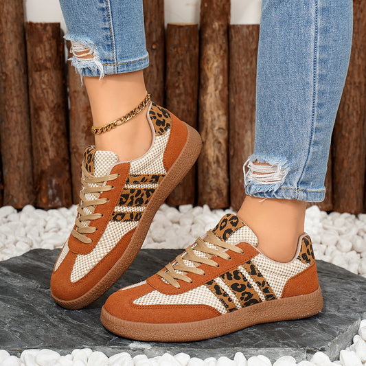 Retro Lace-up Color-block Round-toe Contrasting-color Flats
